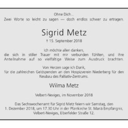 Sigrid Metz -Danksagung-