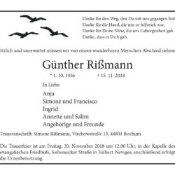 Günther Rißmann † 15. 11. 2018