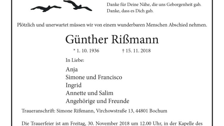 Günther Rißmann † 15. 11. 2018