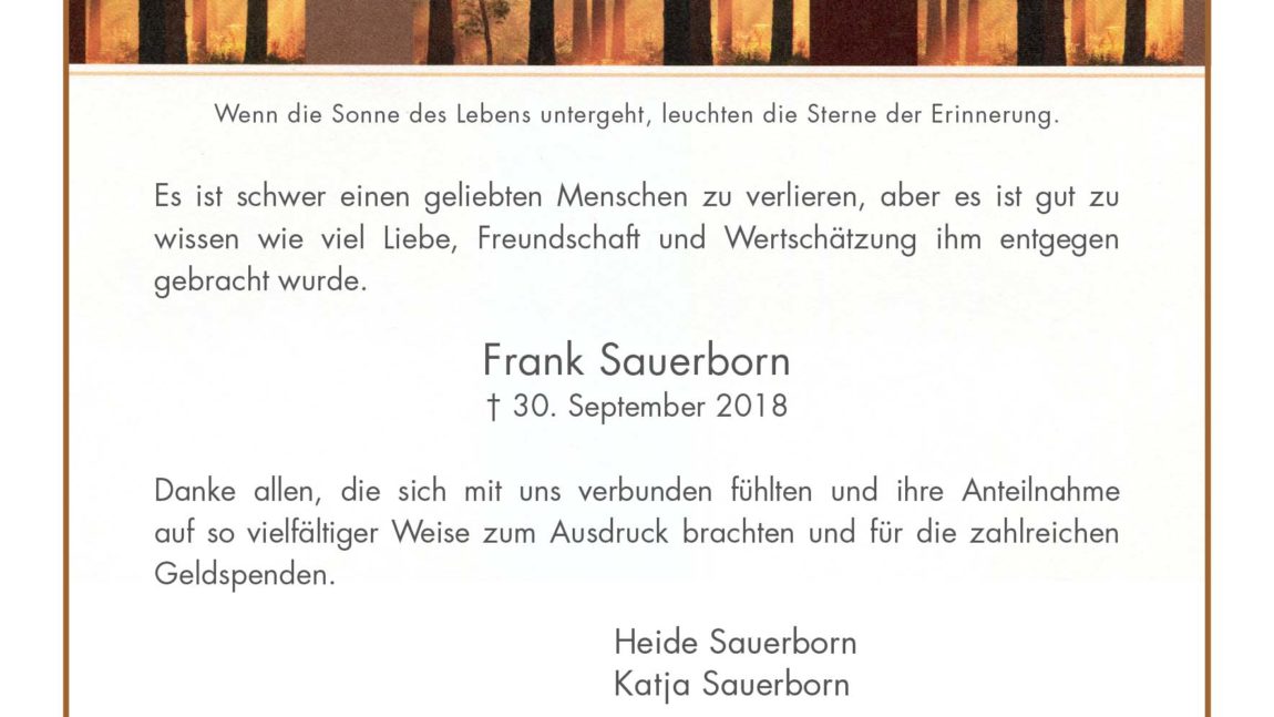 Frank Sauerborn -Danksagung-