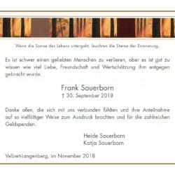 Frank Sauerborn -Danksagung-