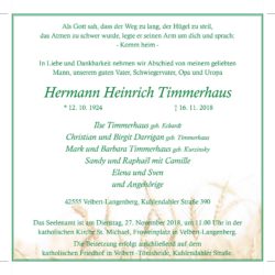 Hermann Heinrich Timmerhaus † 16. 11. 2018