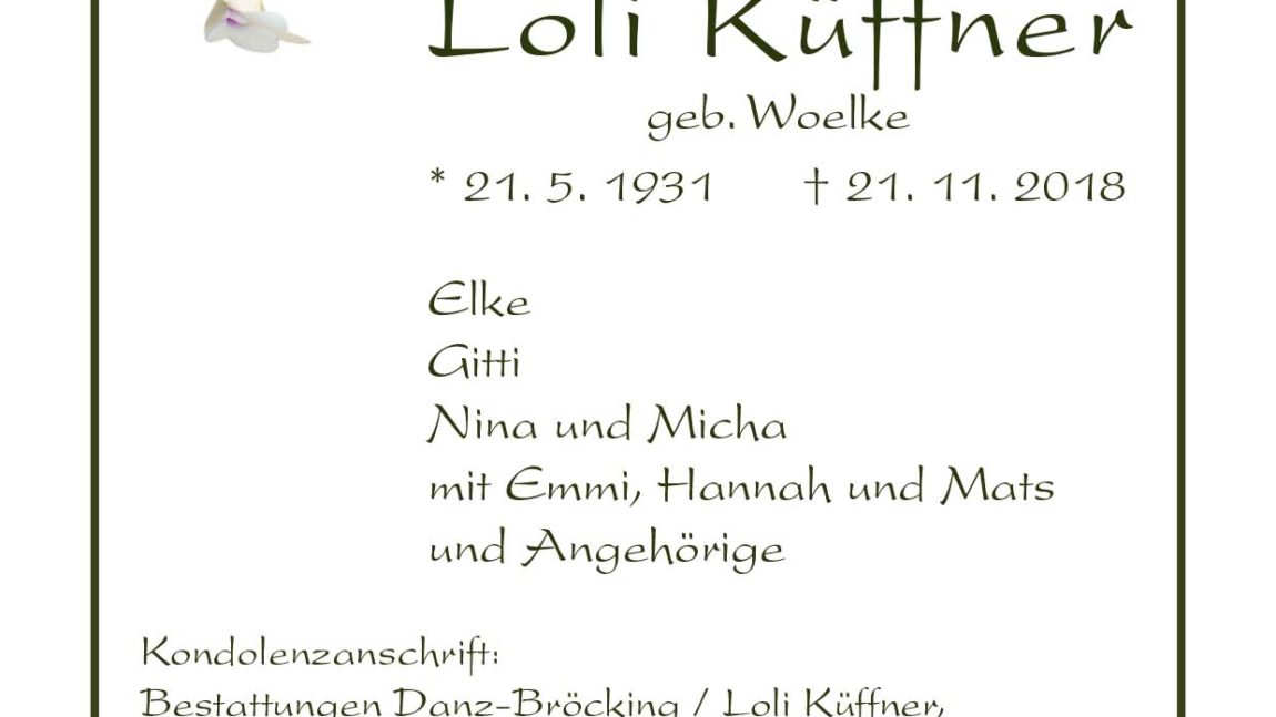 Loli Küffner † 21. 11. 2018