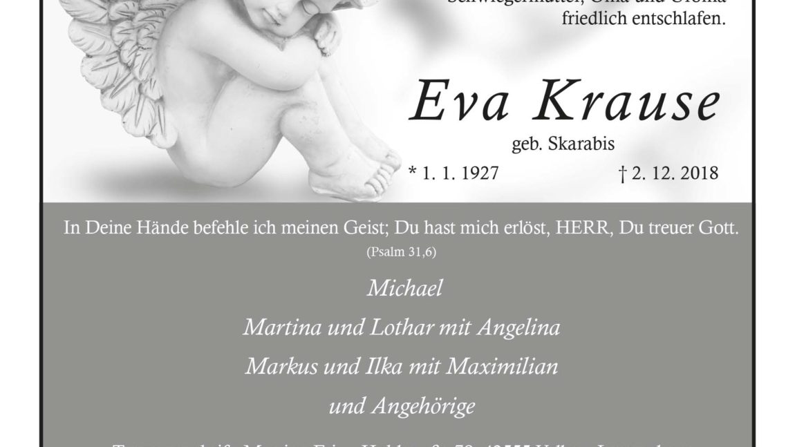 Eva Krause † 2. 12. 2018