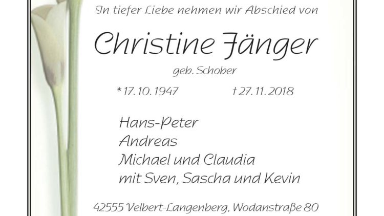 Christine Fänger † 27. 11. 2018