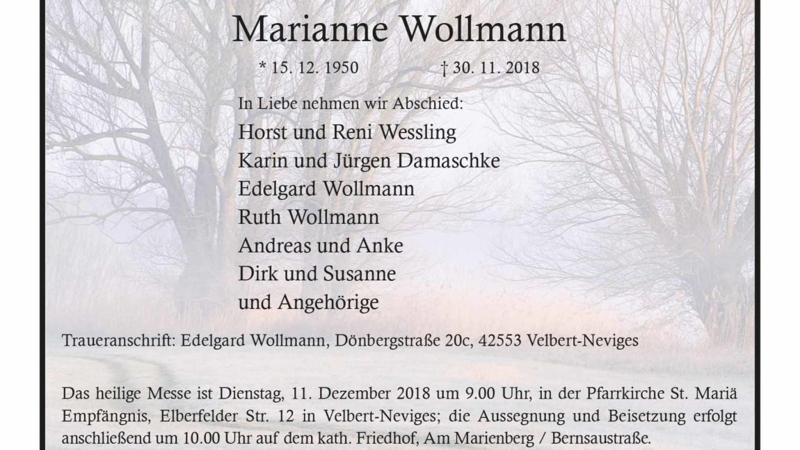 Marianne Wollmann † 30. 11. 2018