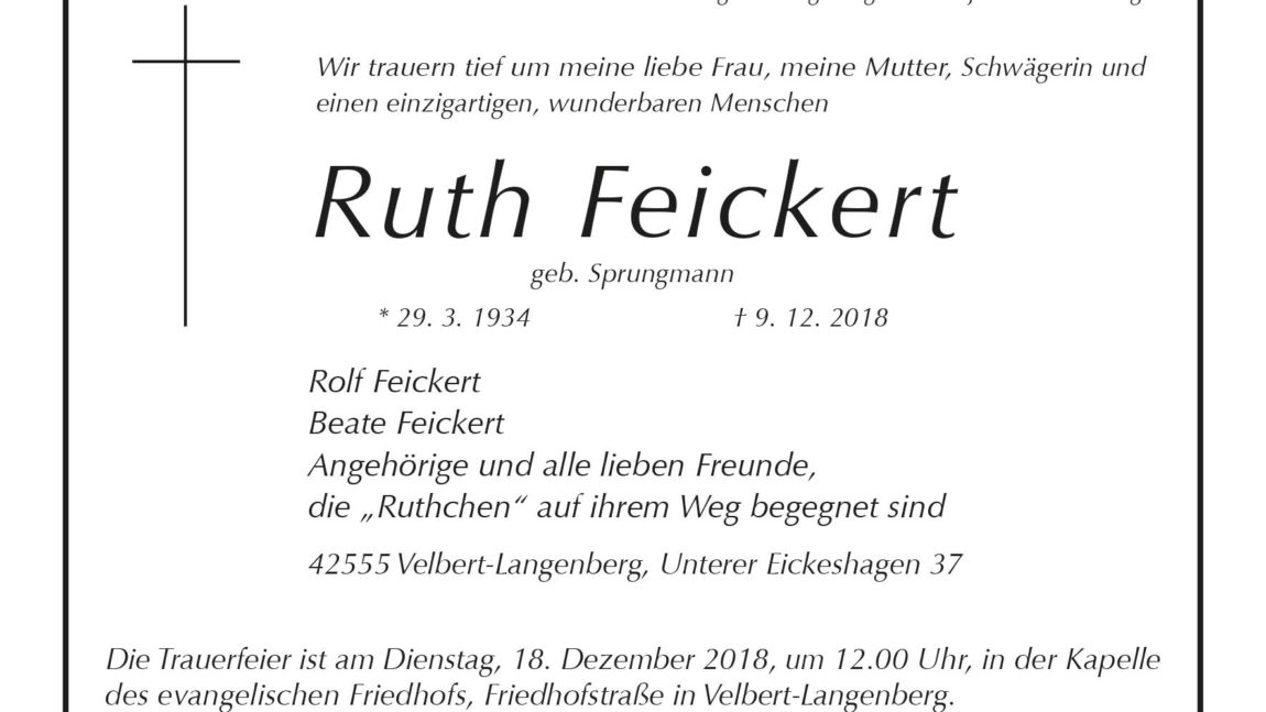 Ruth Feickert † 9. 12. 2018