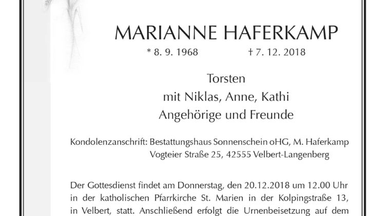 Marianne Haferkamp † 7. 12. 2018