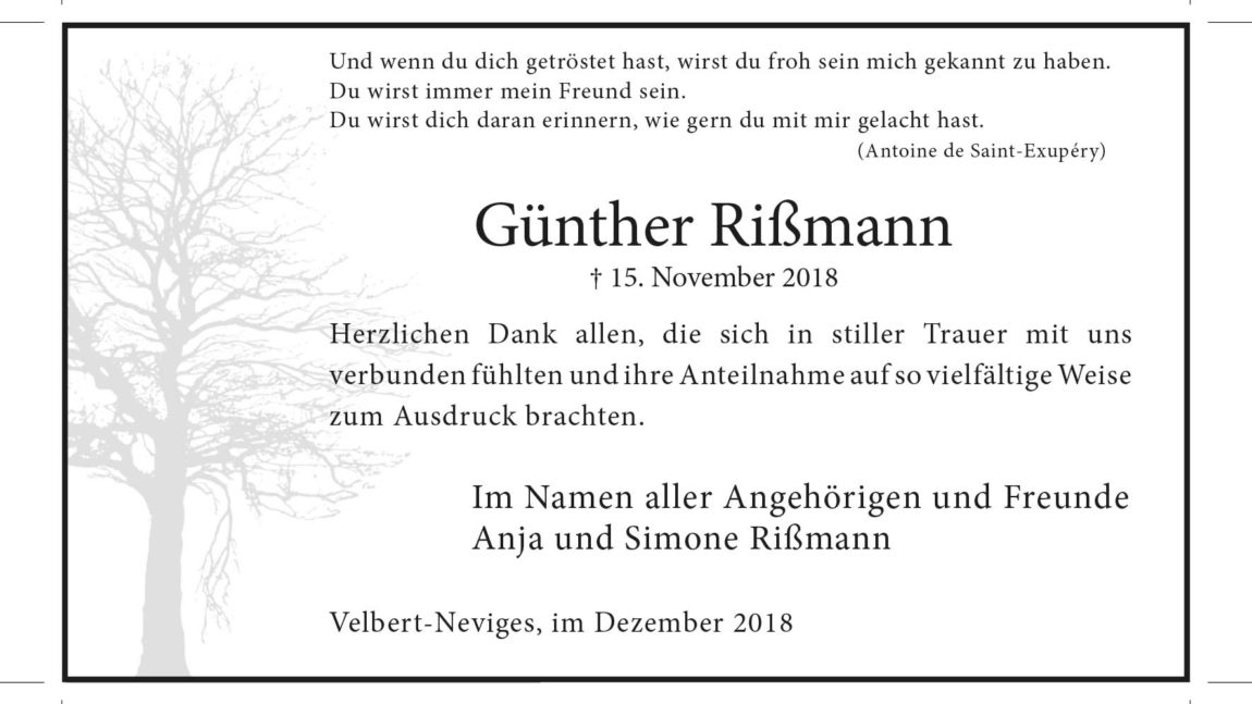 Günther Rißmann -Danksagung-
