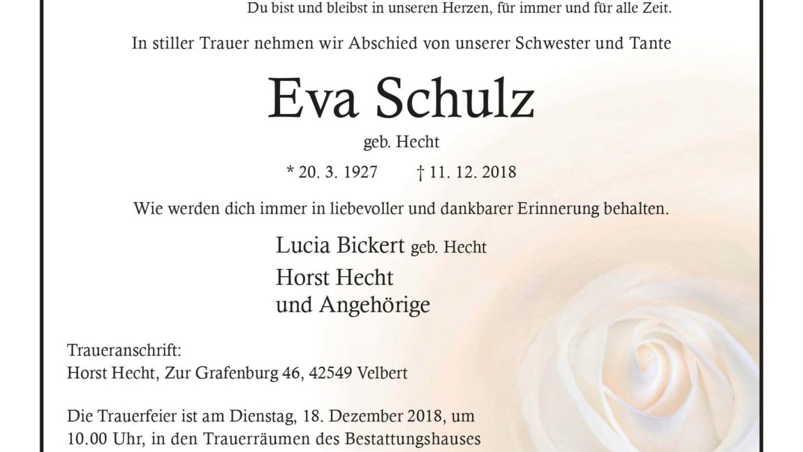 Eva Schulz † 11. 12. 2018
