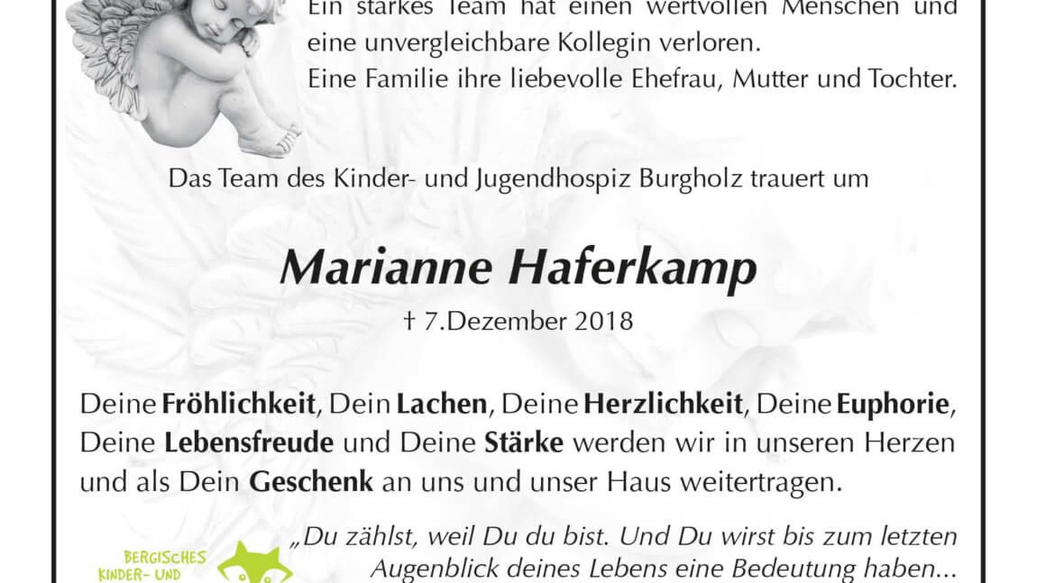 Marianne Haferkamp † 7. 12. 2018