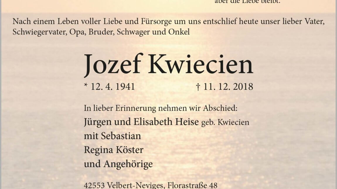 Jozef Kwiecien † 11. 12. 2018