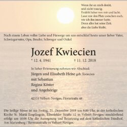 Jozef Kwiecien † 11. 12. 2018