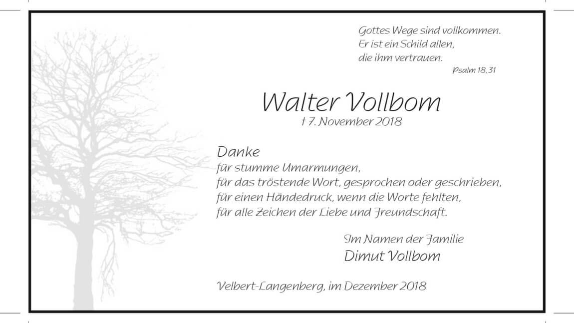 Walter Vollbom -Danksagung-