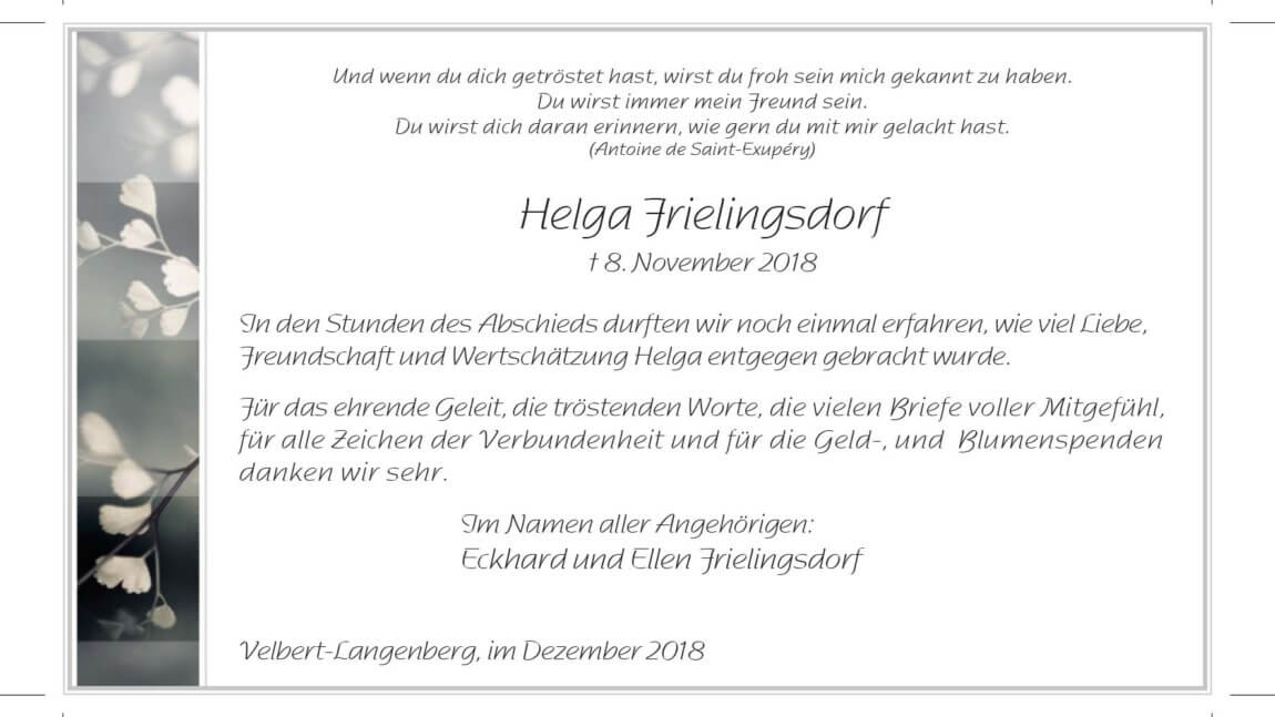 Helga Frielingsdorf -Danksagung-