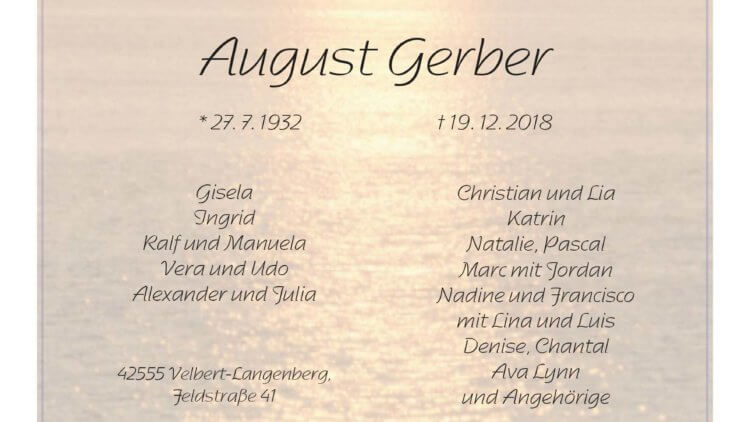 August Gerber † 19. 12. 2018