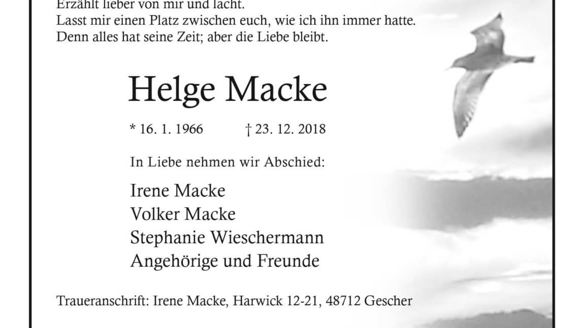 Helge Macke † 23. 12. 2018
