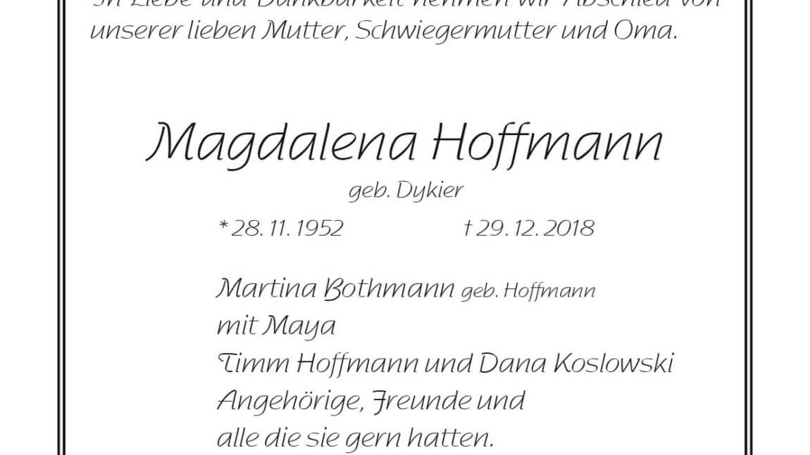 Magdalena Hoffmann † 29. 12. 2018