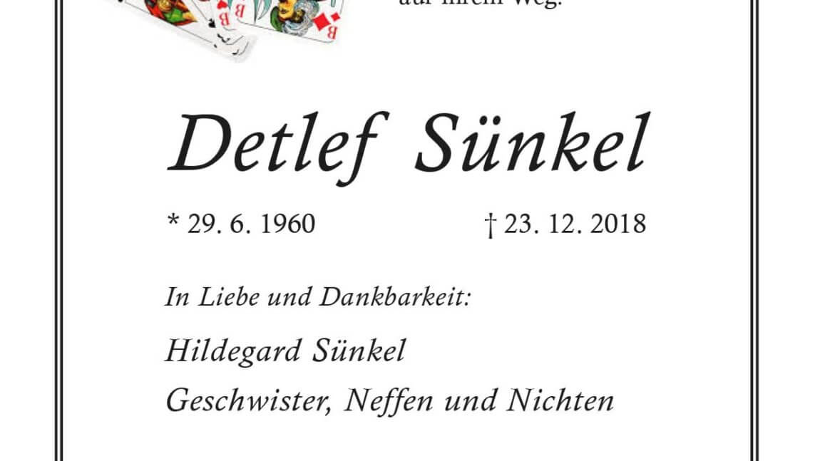 Detlef Sünkel † 23. 12. 2018