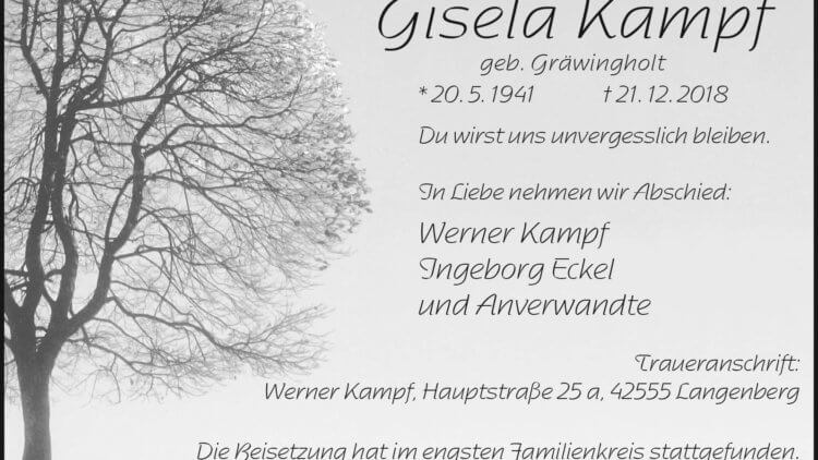 Gisela Kampf † 21. 12. 2018