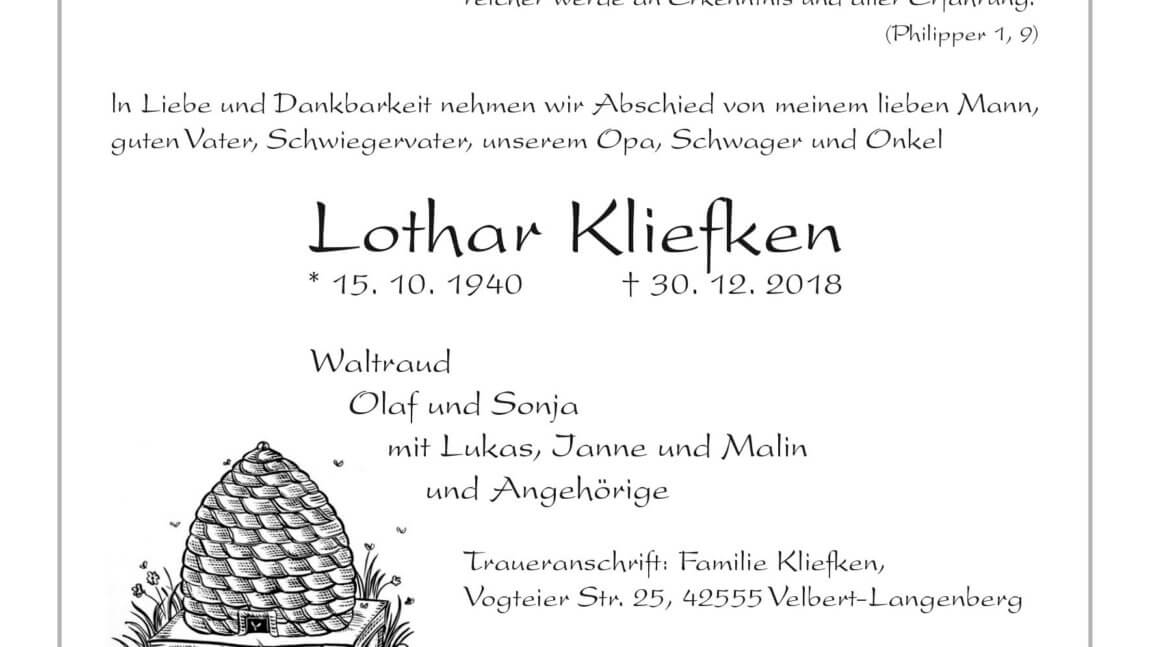 Lothar Kliefken † 30. 12. 2018