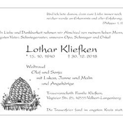 Lothar Kliefken † 30. 12. 2018