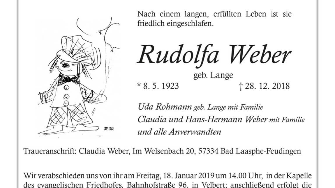 Rudolfa Weber † 28. 12. 2018