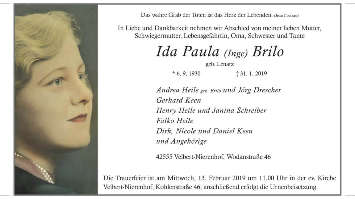Ida Paula Brilo † 31. 1. 2019
