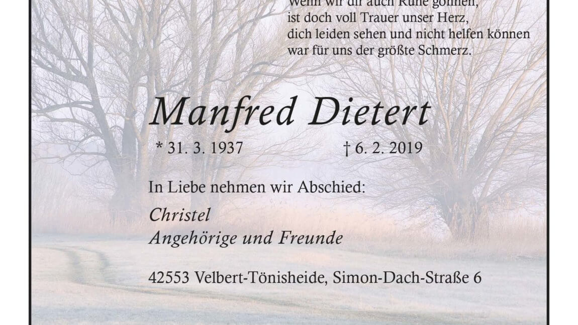 Manfred Dietert † 6. 2. 2019