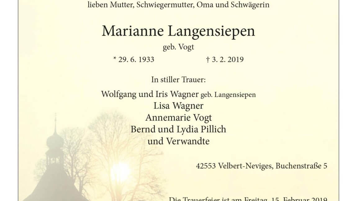 Marianne Langensiepen † 3. 2. 2019