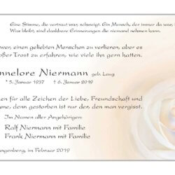 Hannelore Niermann -Danksagung-