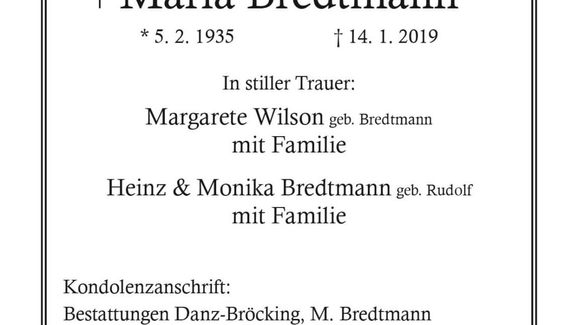 Maria Bredtmann † 14. 1. 2019