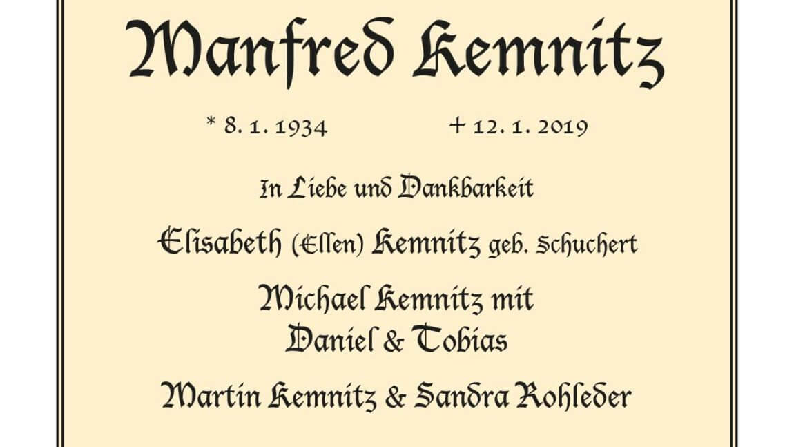 Manfred Kemnitz † 12. 1. 2019