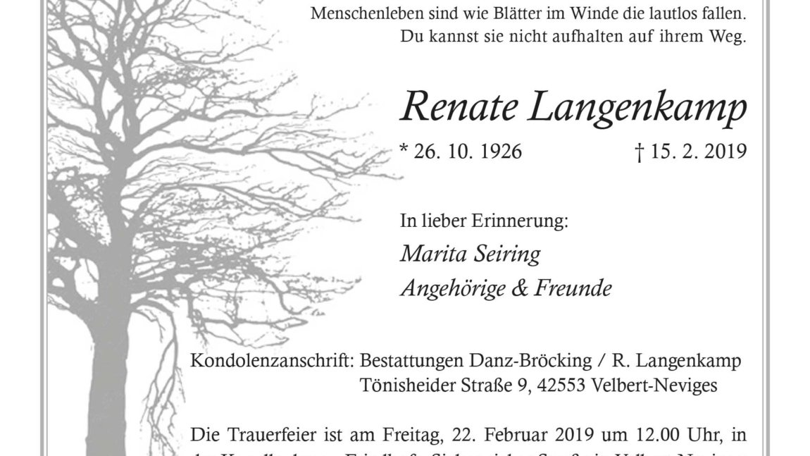 Renate Langenkamp † 15. 2. 2019
