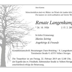 Renate Langenkamp † 15. 2. 2019