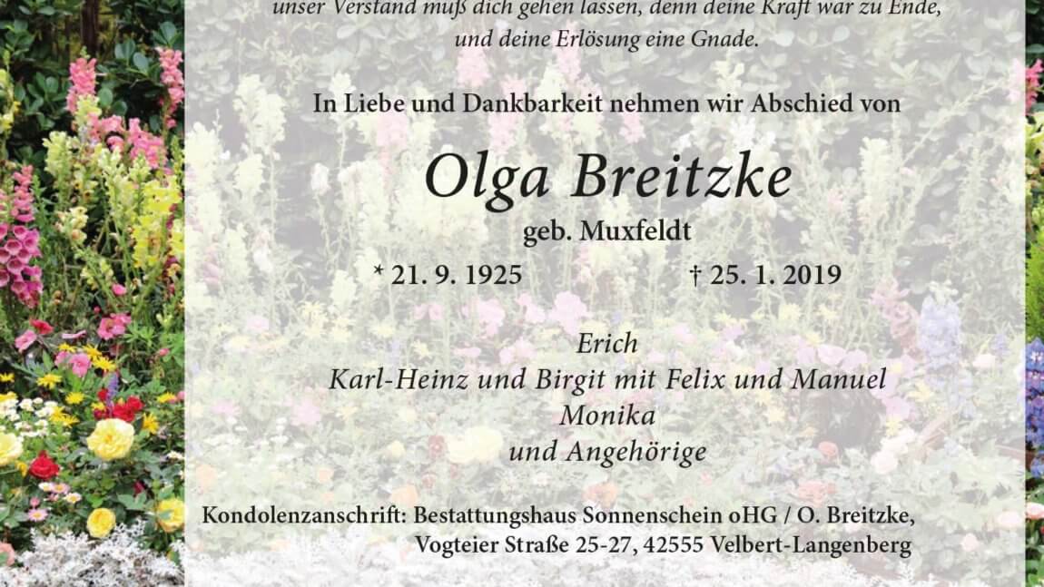 Olga Breitzke † 25. 1. 2019