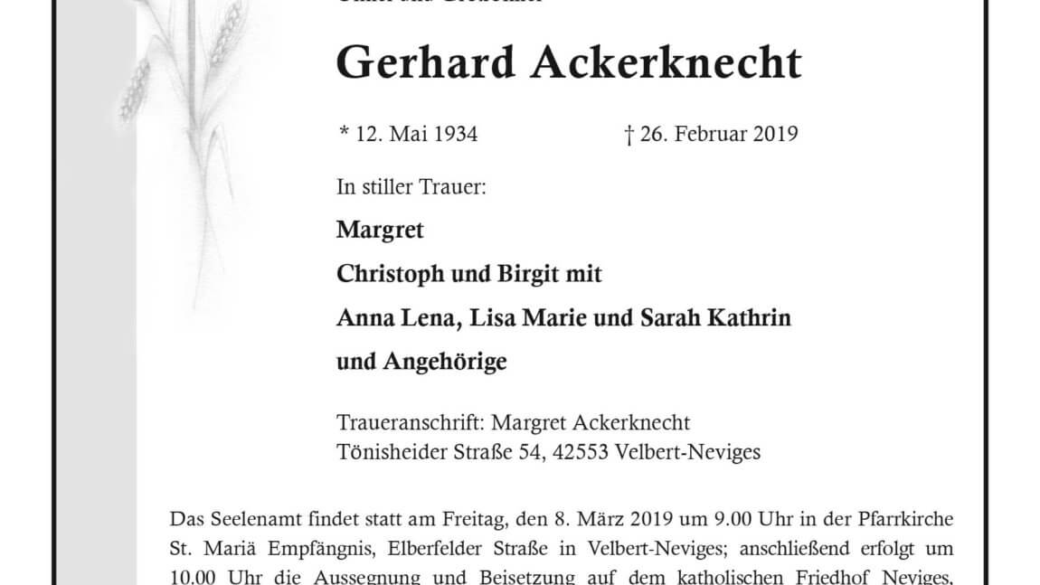 Gerhard Ackerknecht † 26. 2. 2019