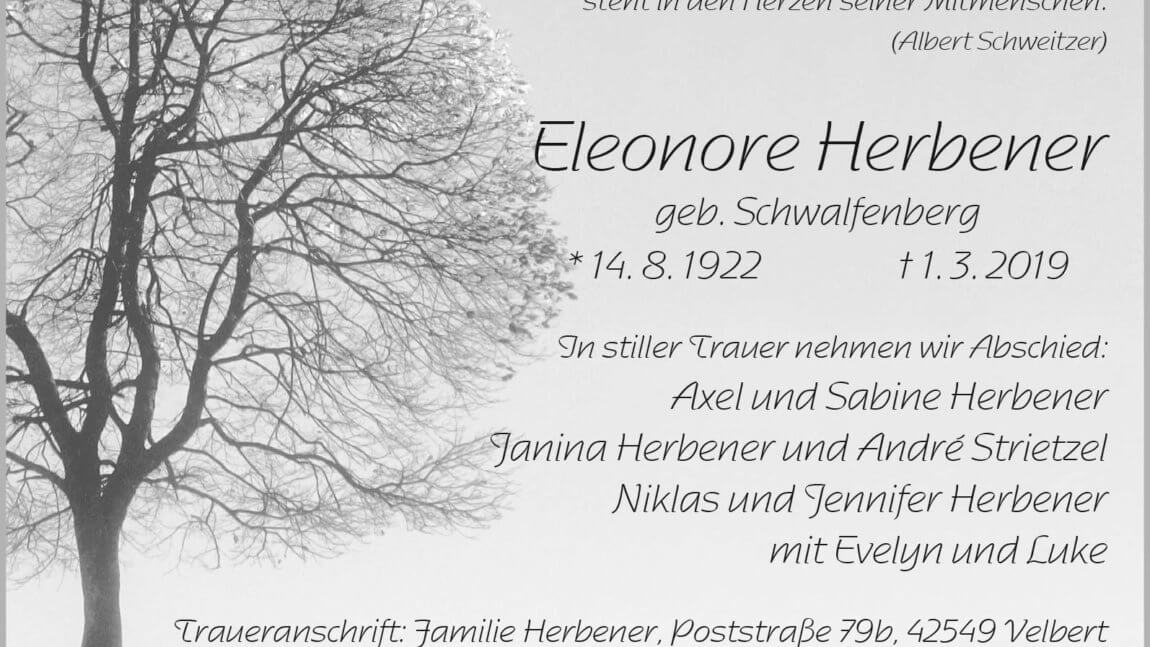 Eleonore Herbener † 1. 3. 2019