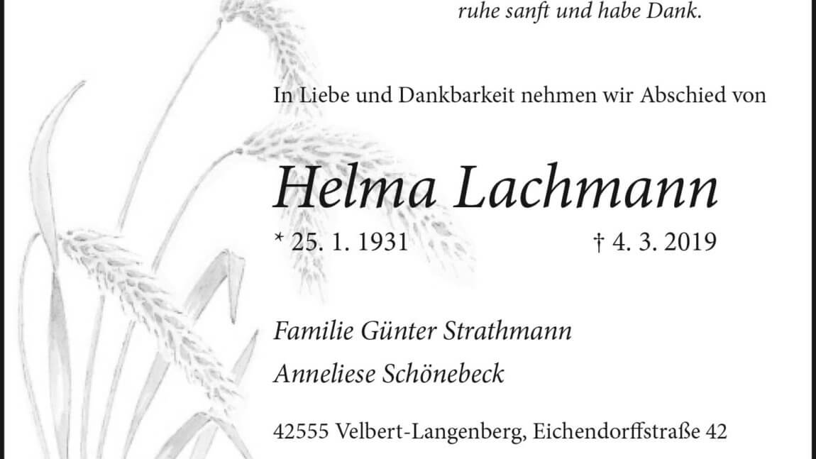 Helma Lachmann † 4. 3. 2019