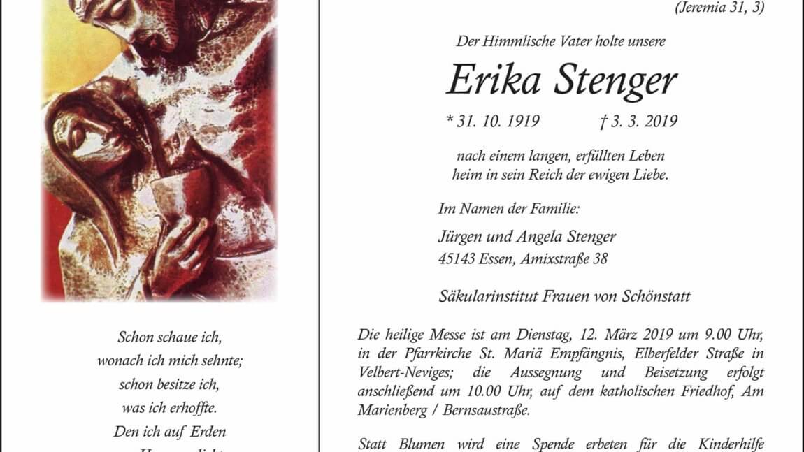 Erika Stenger † 3. 3. 2019