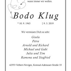 Bodo Klug † 9. 3. 2019