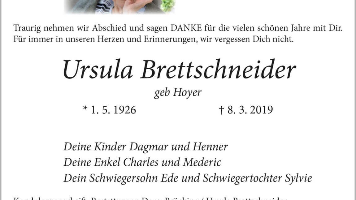 Ursula Brettschneider † 8. 3. 2019