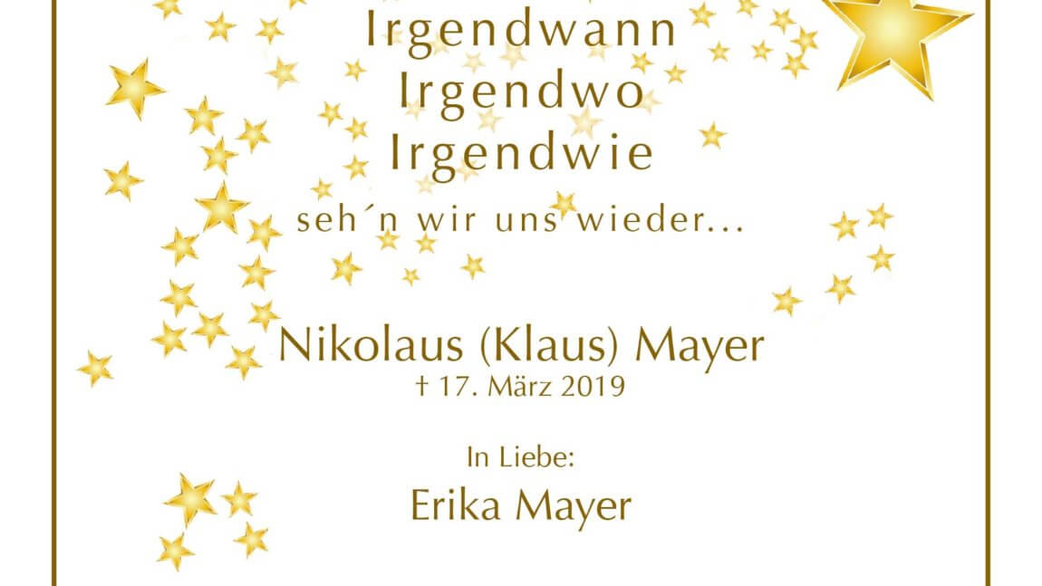 Nikolaus (Klaus) Mayer † 17. 3. 2019