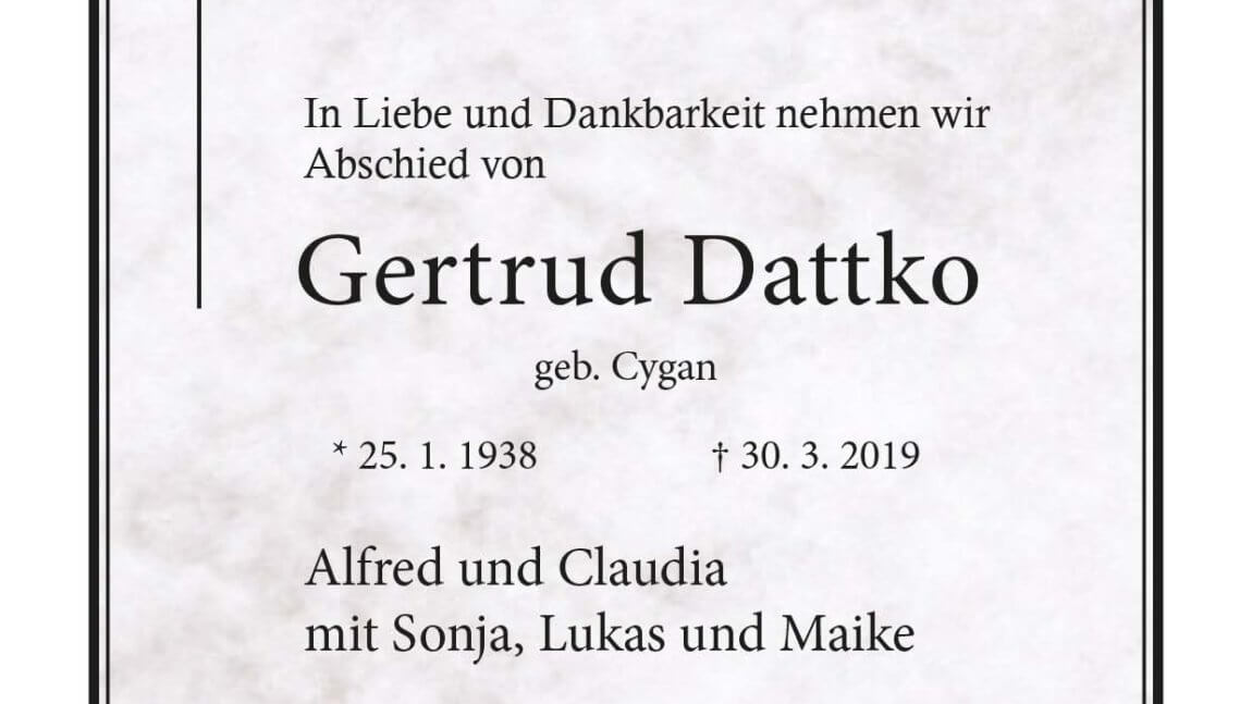 Gertrud Dato † 30. 3. 2019