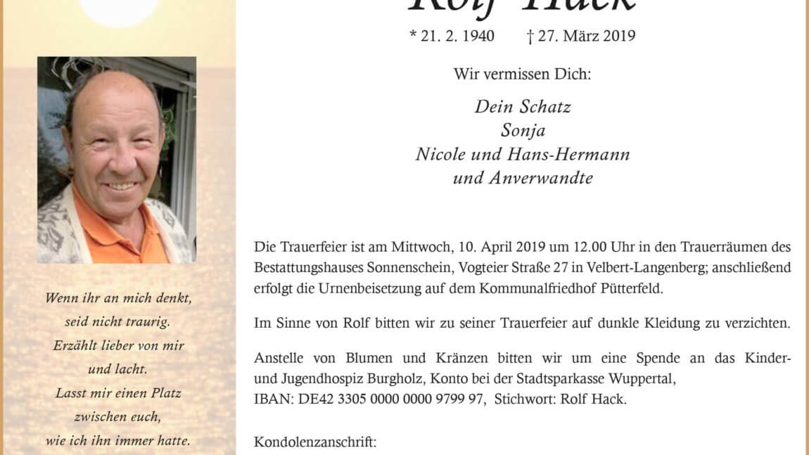 Rolf Hack † 27. 3. 2019