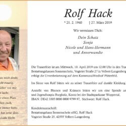 Rolf Hack † 27. 3. 2019