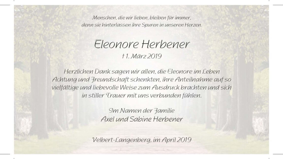 Eleonore Herbener -Danksagung-
