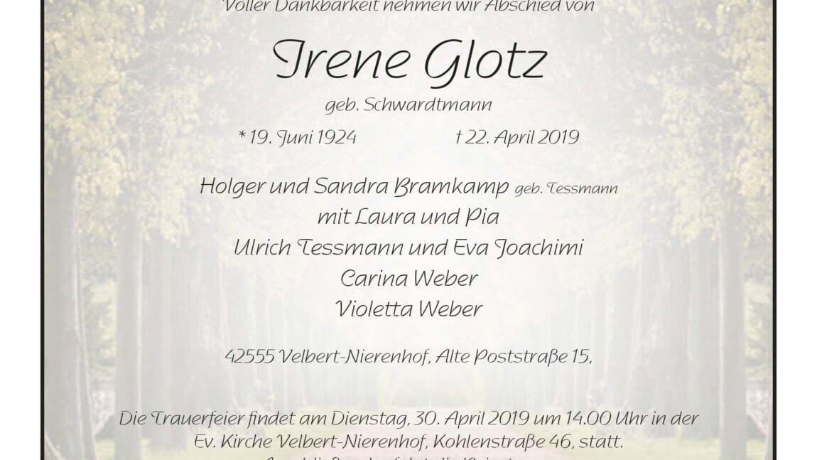 Irene Glotz † 22. 4. 2019