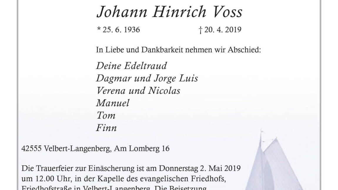 Johann Hinrich Voss † 20. 4. 2019