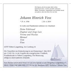 Johann Hinrich Voss † 20. 4. 2019